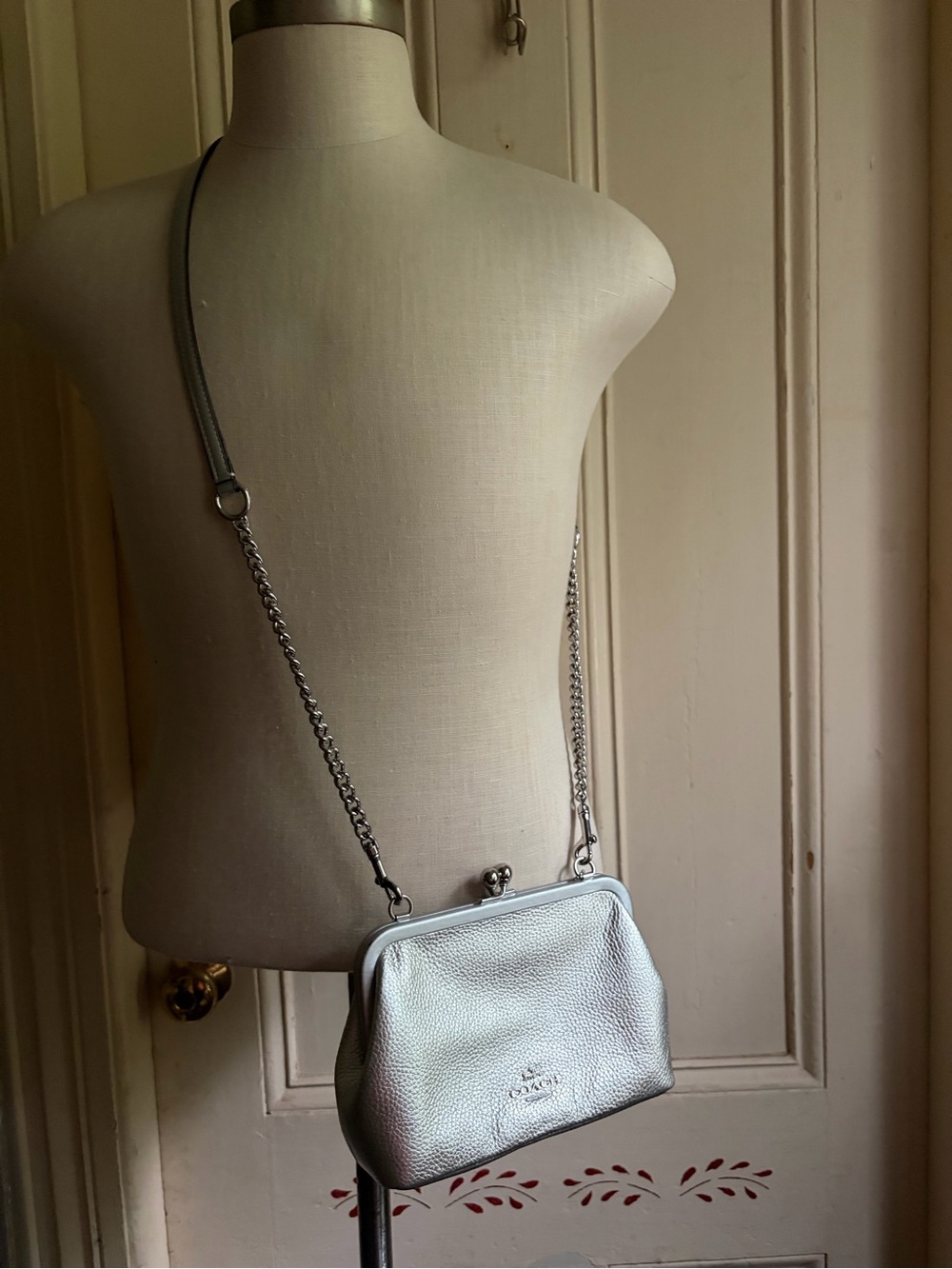 Coach Metallic Silver Pebbled Leather Crossbody